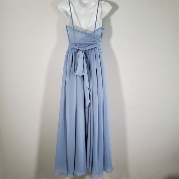 Azazie Gracie Women's Dress Dusty Blue Bridesmaid Wedding Guest Pleated Chiffon - Picture 10 of 15